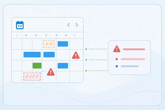 An AI assistant marks missing and suspicious timesheets in a calendar from time cockpit