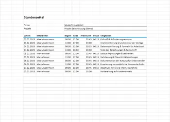 Projektzeiterfassung Muster Excel